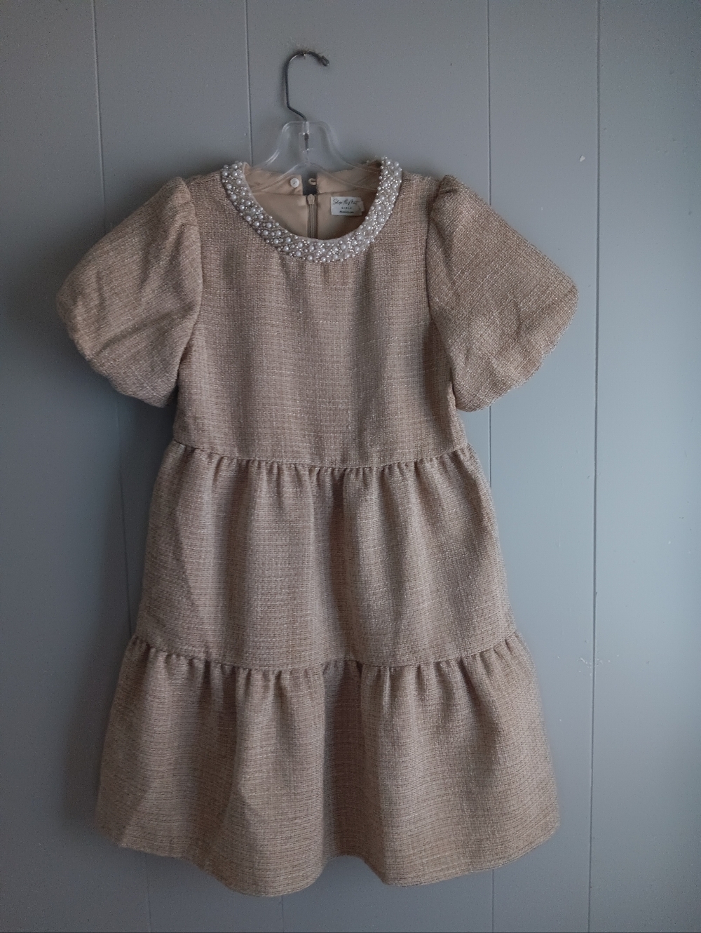 Shop The Matint Girls' Cream Tiered Pearl-Trim Dress Size 12